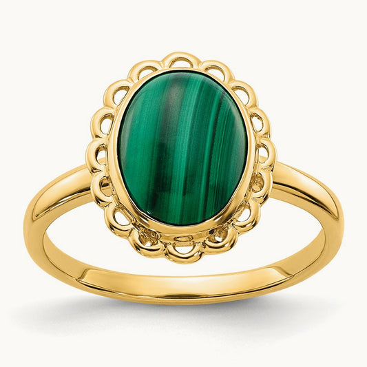 10x8mm Malachite Cabochon Ring, 14K
