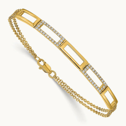 Polished Rectangle Link Diamond Double Strand 7in Bracelet, 14K