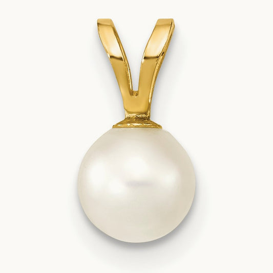 5- Round White Saltwater Akoya Cultured Pearl Pendant, 6mm, 14K Gold