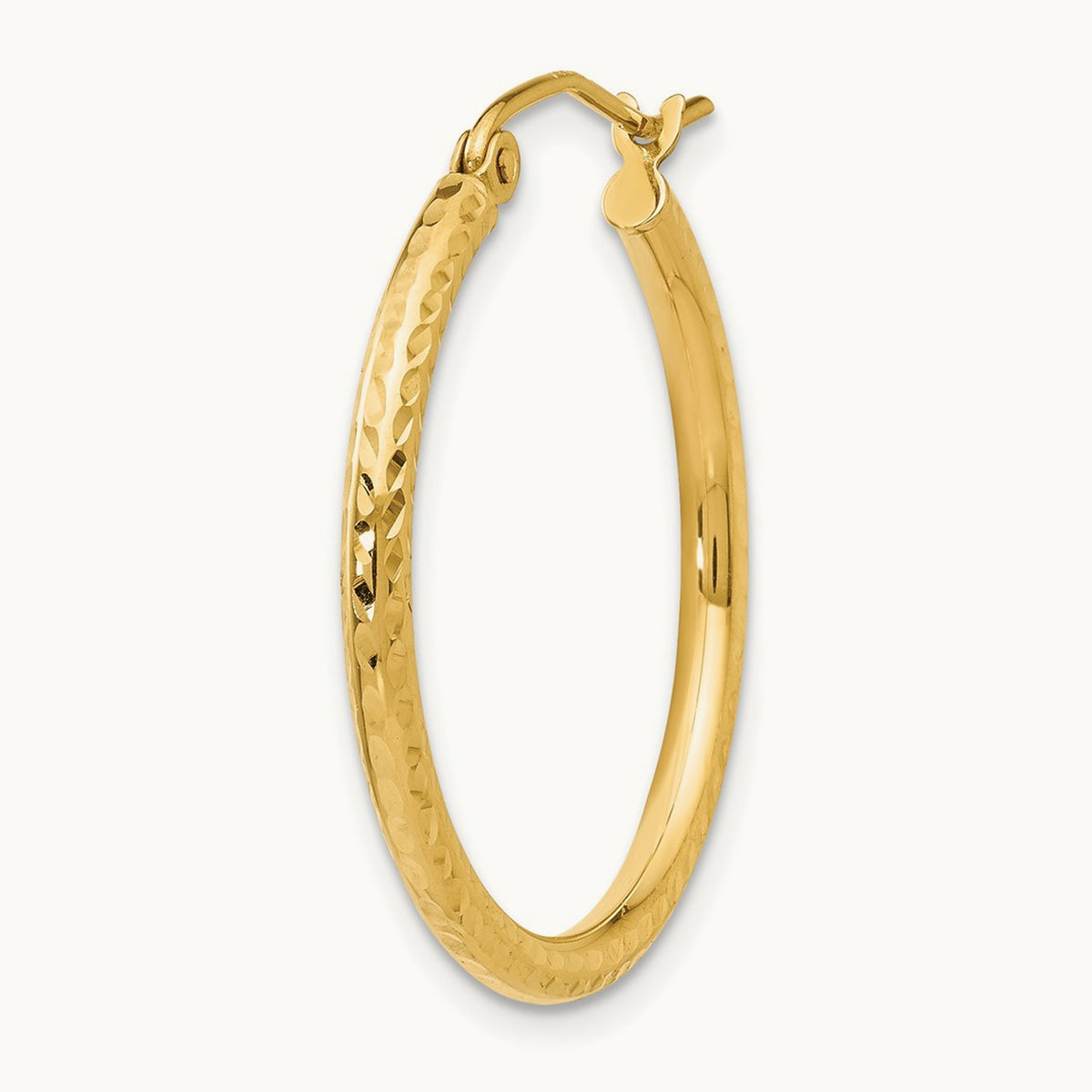 Single 14k Diamond-cut Round Tube Hoop Earring, 2mm