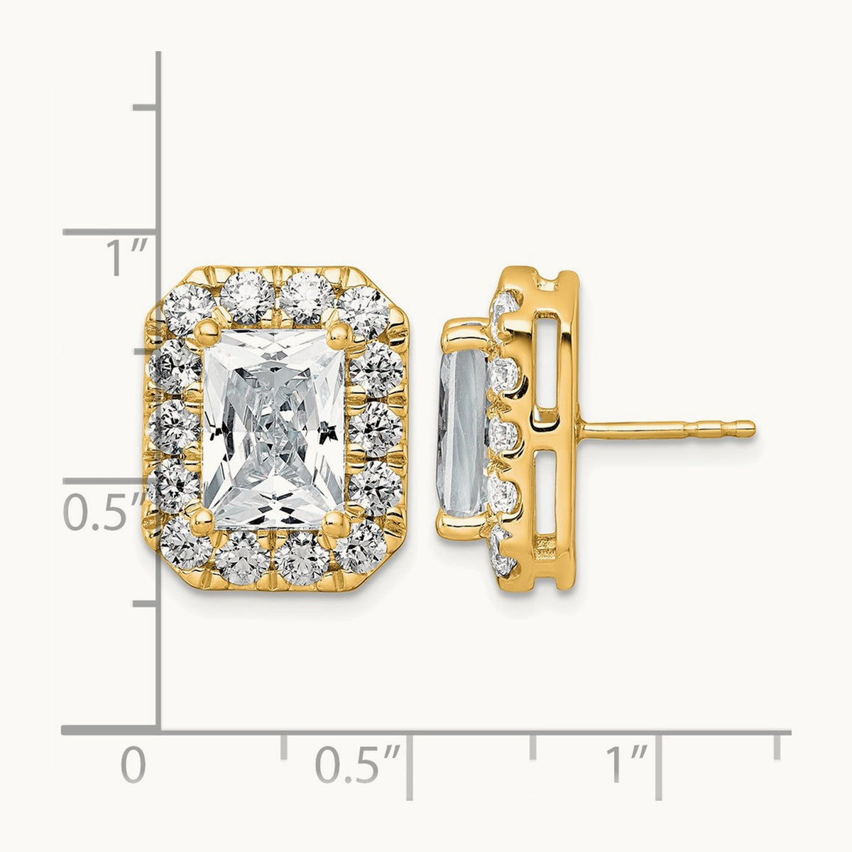 Radiant Halo Post Earrings, 0.50-8.50 ct tw Lab-Grown Diamond — 8 5/8 ct, 14K Yellow Gold