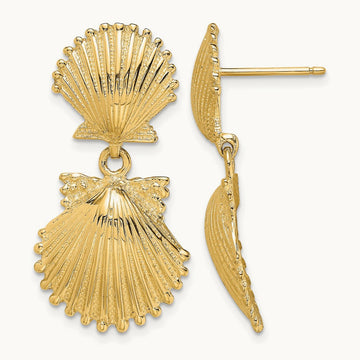 Double Scallop Shell Dangle Earrings, 14K