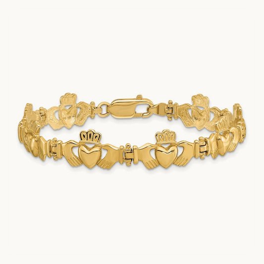 Polished Claddagh Link Bracelet, 14K