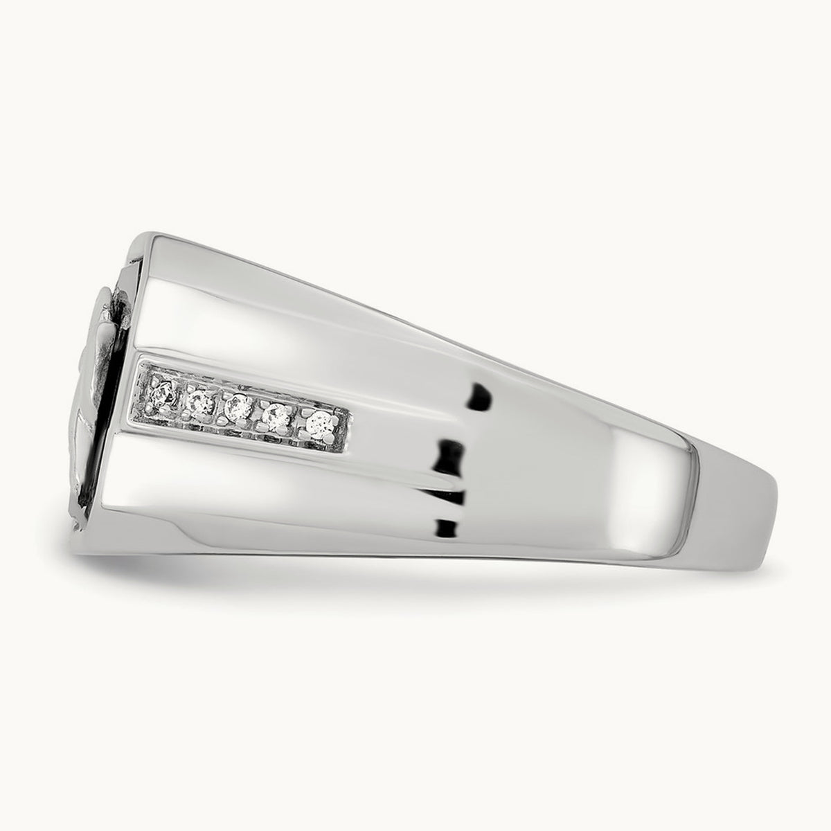 Onyx and Diamond Eagle Men's Ring — 14K White Gold
