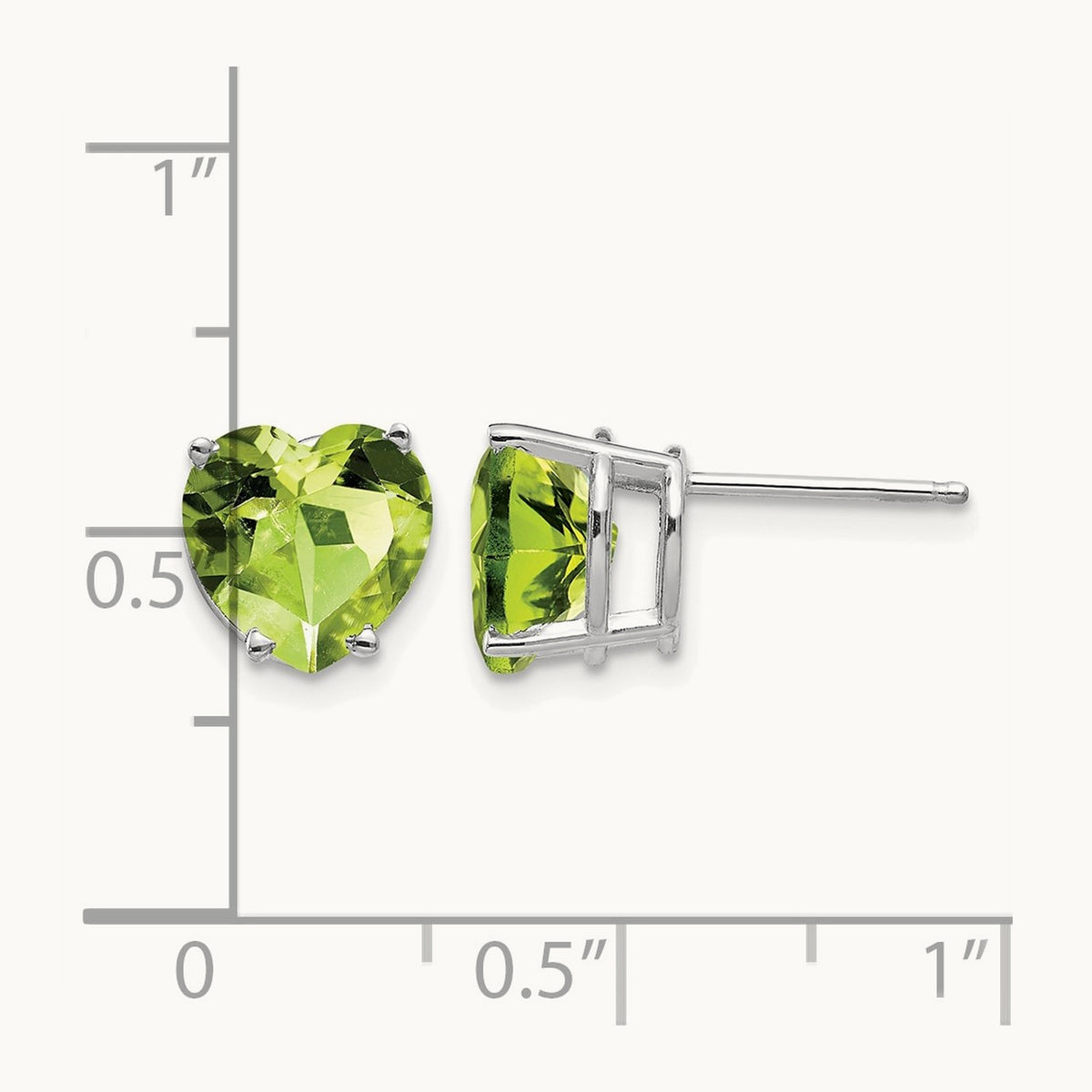 Heart Peridot earring, 8mm, 14K White Gold