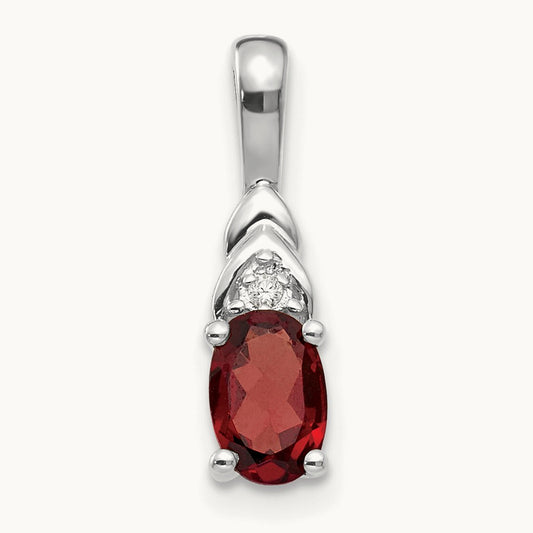 Garnet and Diamond Pendant — 14K White Gold