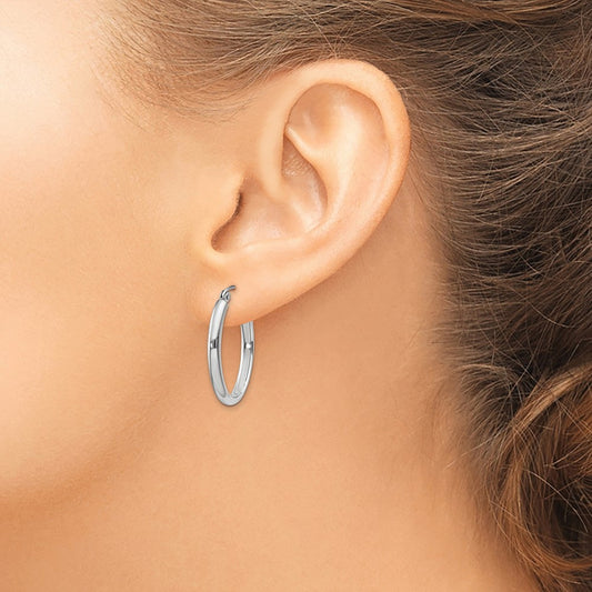Polished Oval Tube Hoop Earrings — 14K White Gold