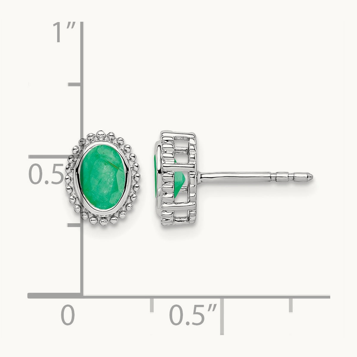 Oval Emerald Post Earrings — 14K White Gold