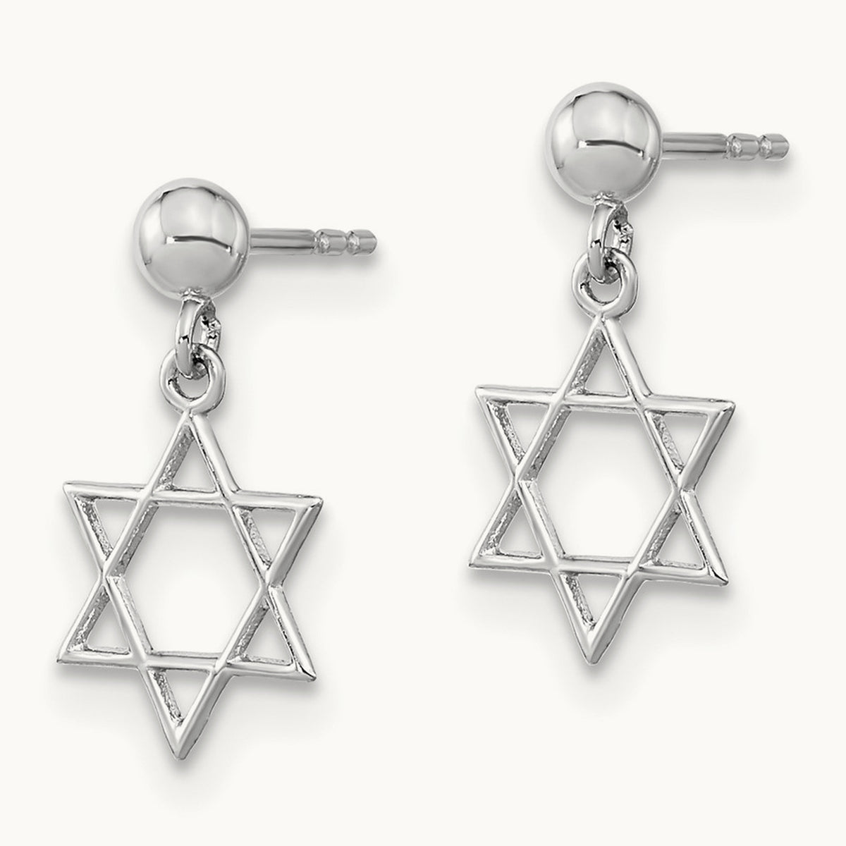 Polished Star of David Post Dangle Earrings — 14K White Gold