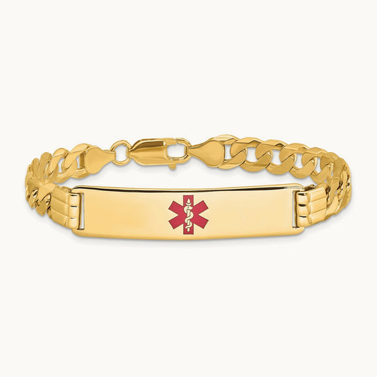 Medical Red Enamel Curb Link ID Bracelet, 14K