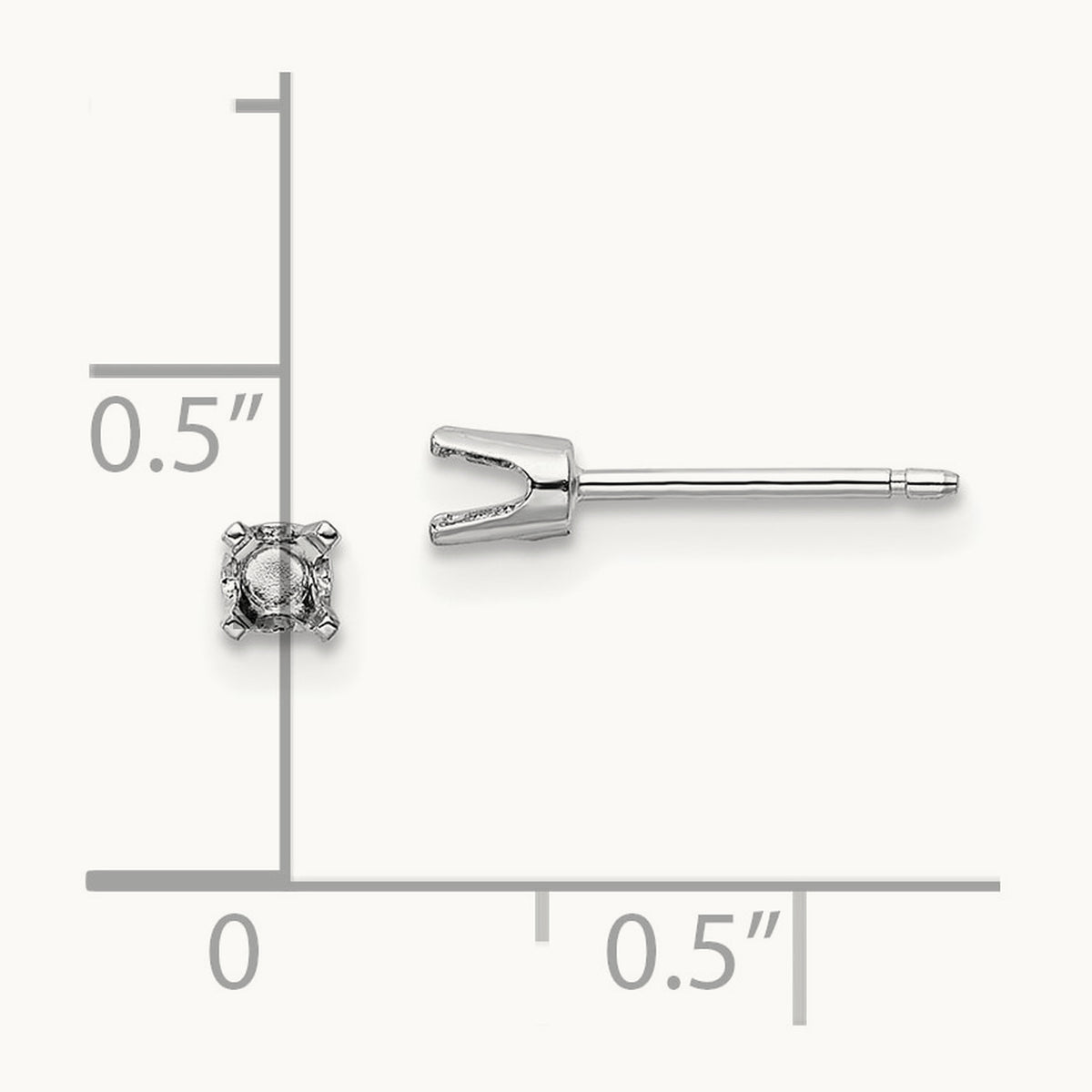 Round Stud Earring Mounting w/backs, 2.75mm, 14K White Gold