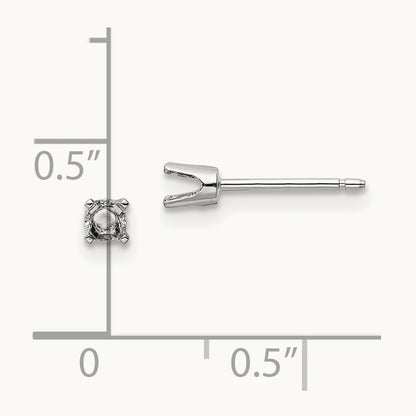 Round Stud Earring Mounting w/backs, 2.75mm, 14K White Gold