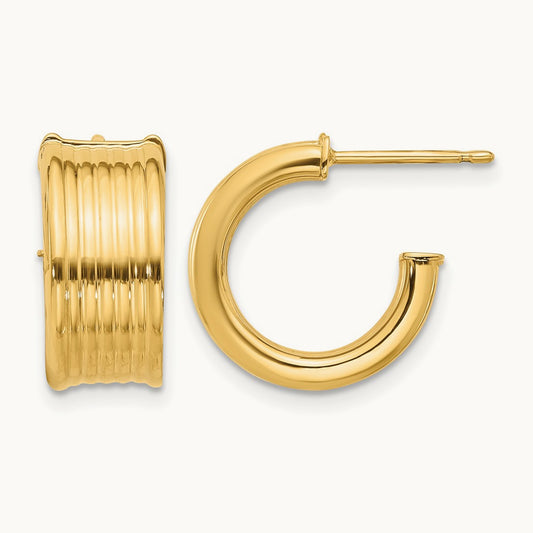 Polished and Grooved J-Hoop Post Earrings — Leslie's — photo set