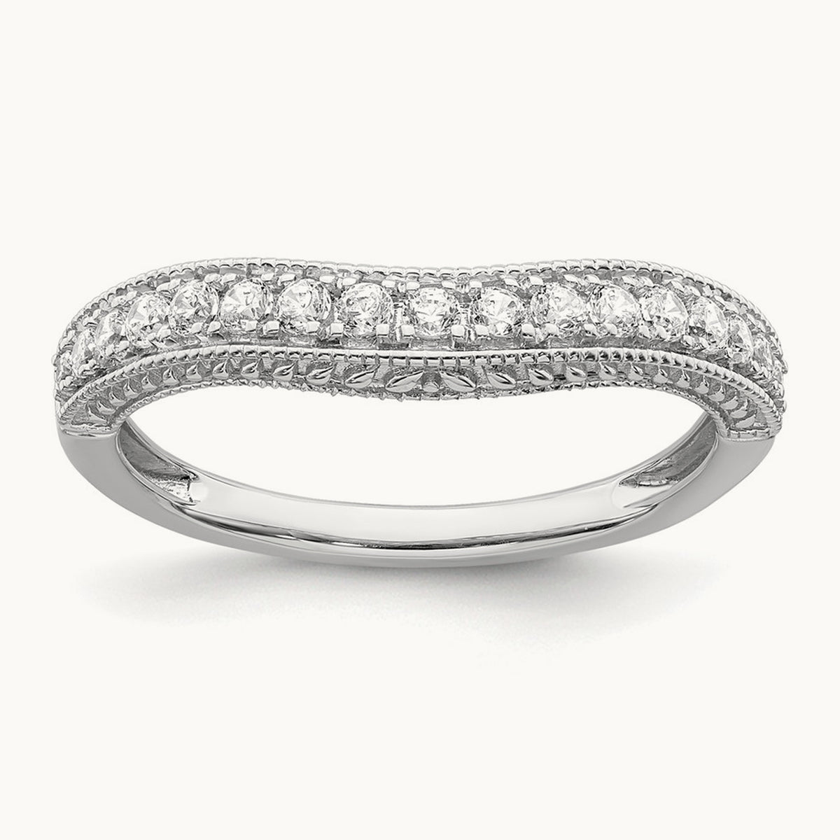 Contoured Diamond Wedding Band, 14K White Gold
