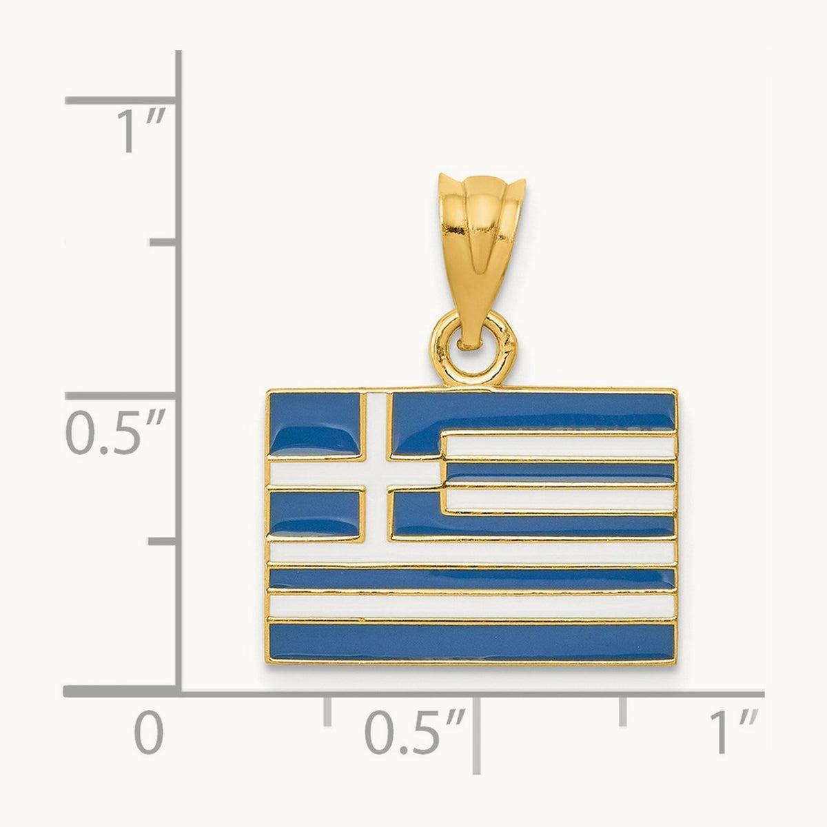 Solid Enameled Greece Flag Pendant, 14K