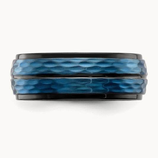 Brushed and Polished Black/Blue IP-plated Band, 8mm, Stainless Steel