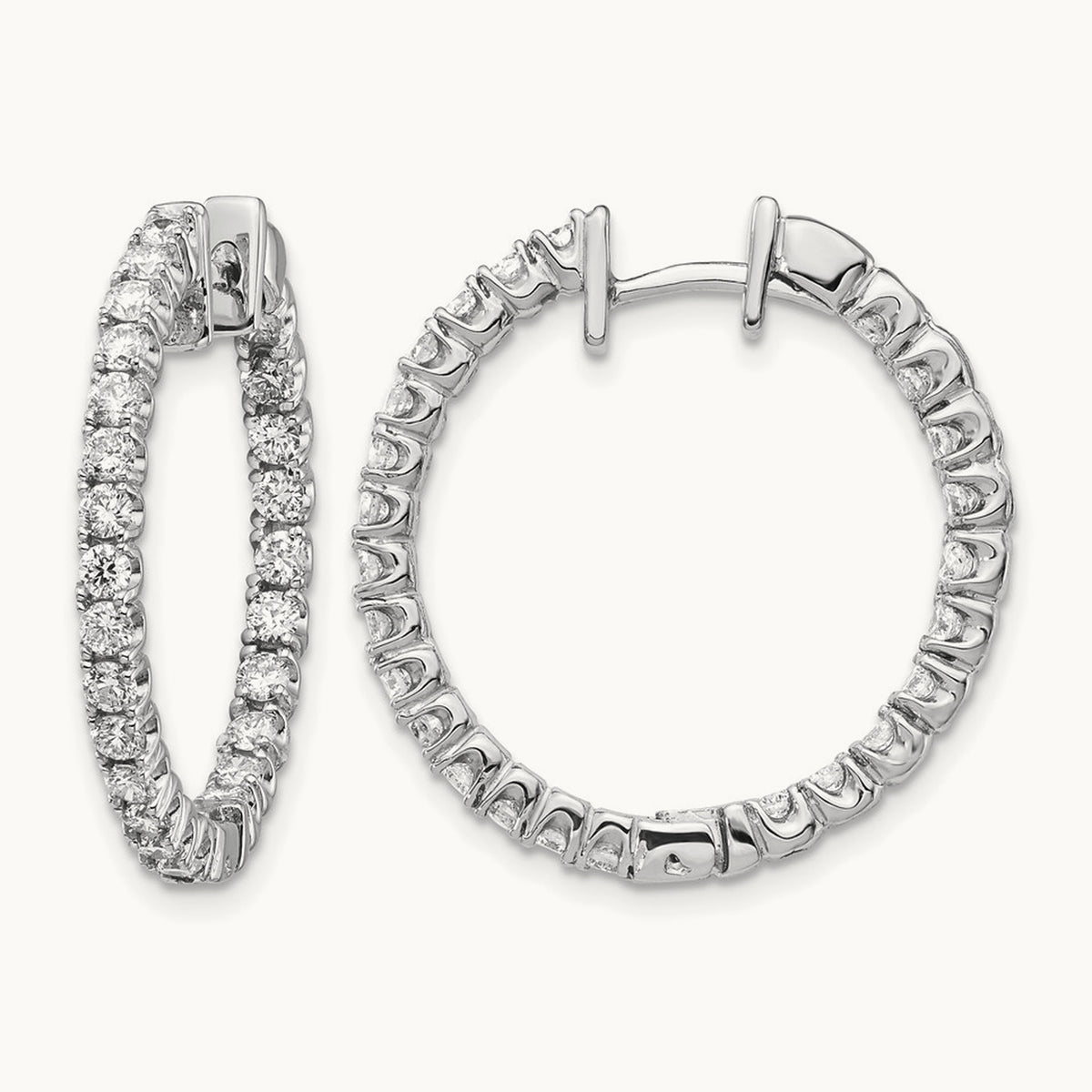A Diamond Hinged Hoop Earrings, 14K White Gold