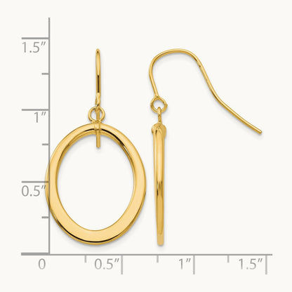 Polished Tapered Flat Oval Dangle Earrings, 14K