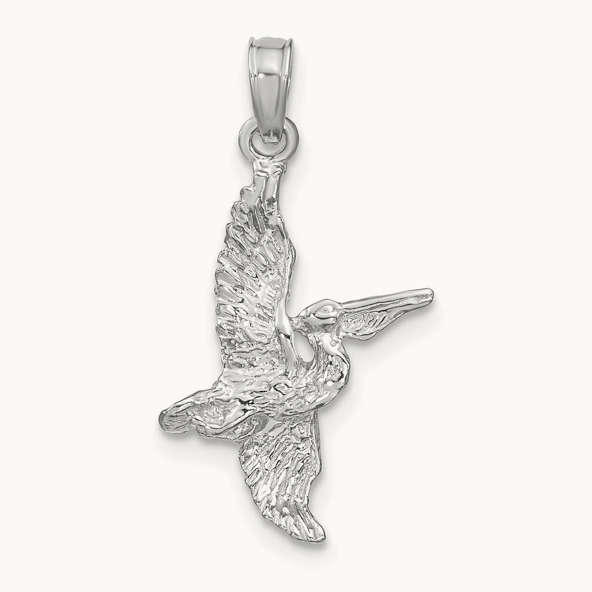 3-D Pelican Flying Charm — 14K White Gold, 24mm
