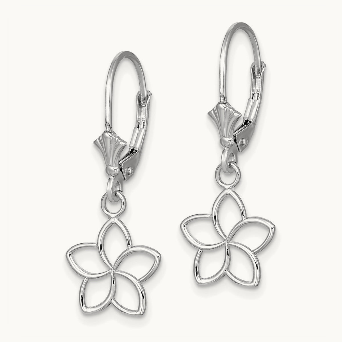 Polished Cut-Out Flower Leverback Earrings — 14K White Gold
