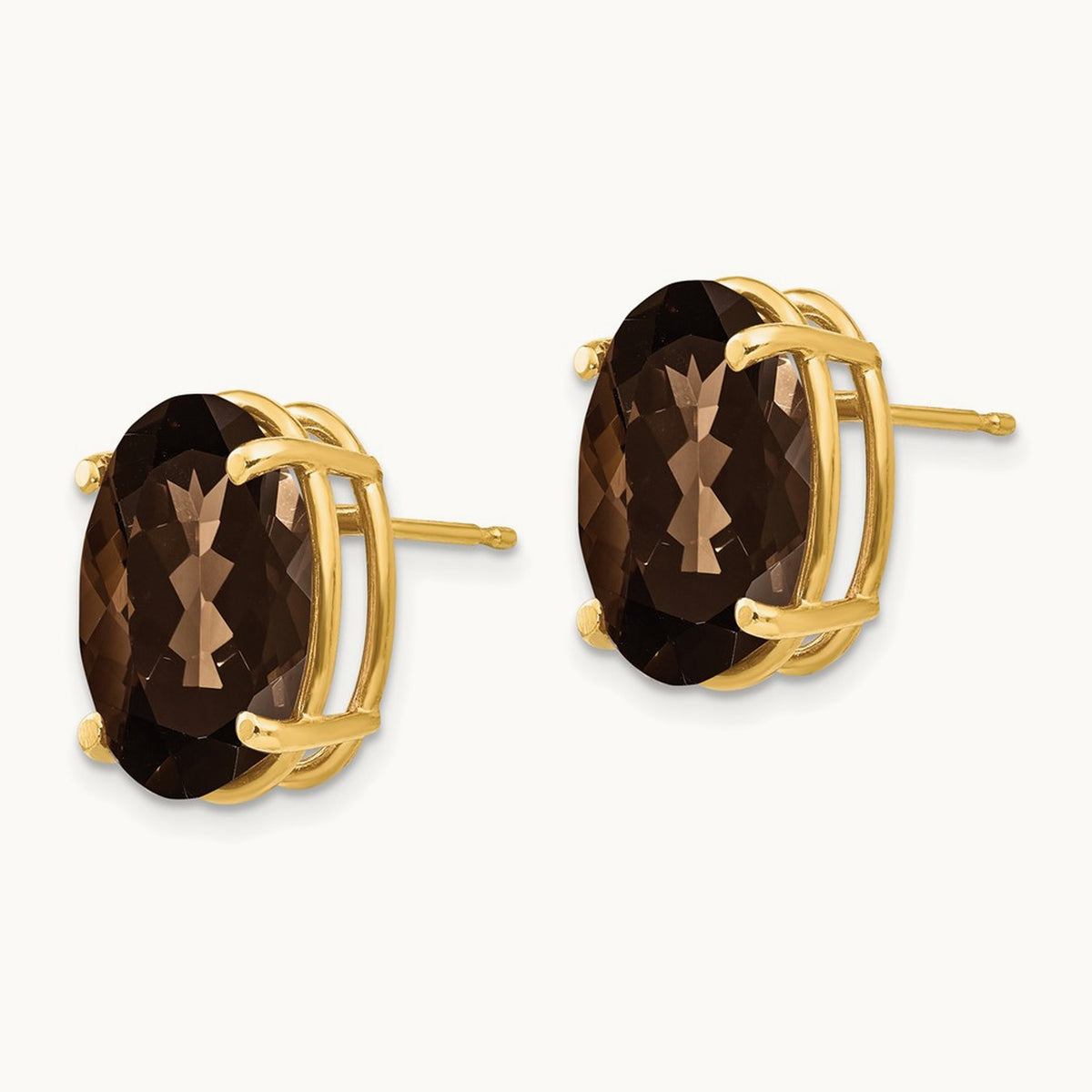 14x10 Oval Smoky Quartz Earrings, 14K
