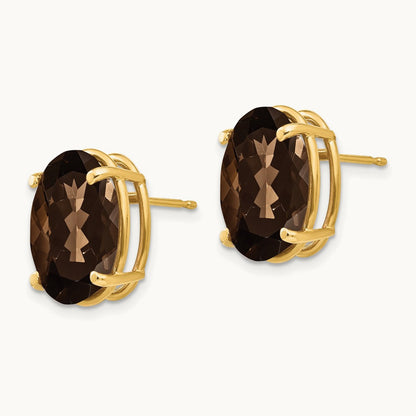 14x10 Oval Smoky Quartz Earrings, 14K
