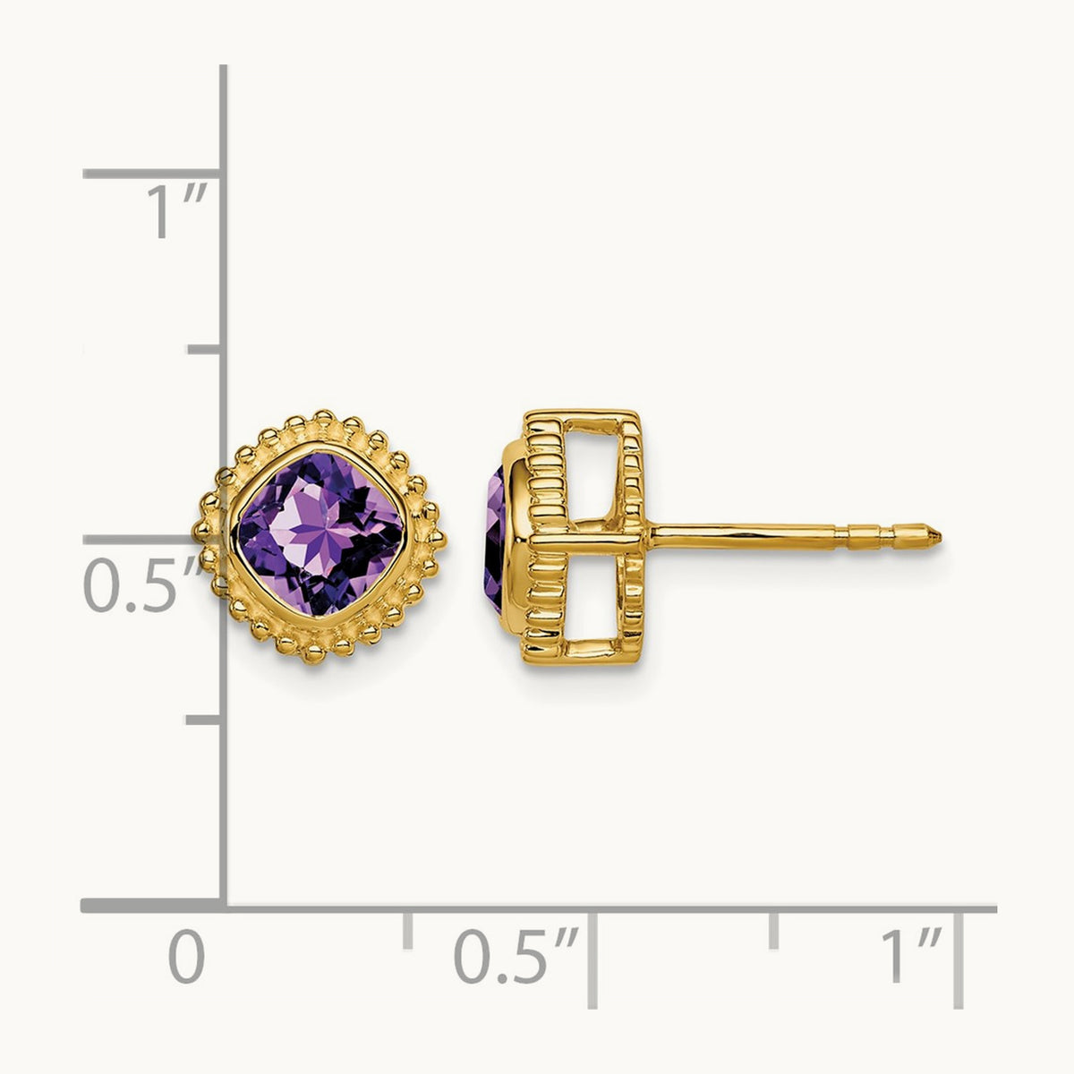 Cushion Amethyst Earrings — 14K Yellow Gold