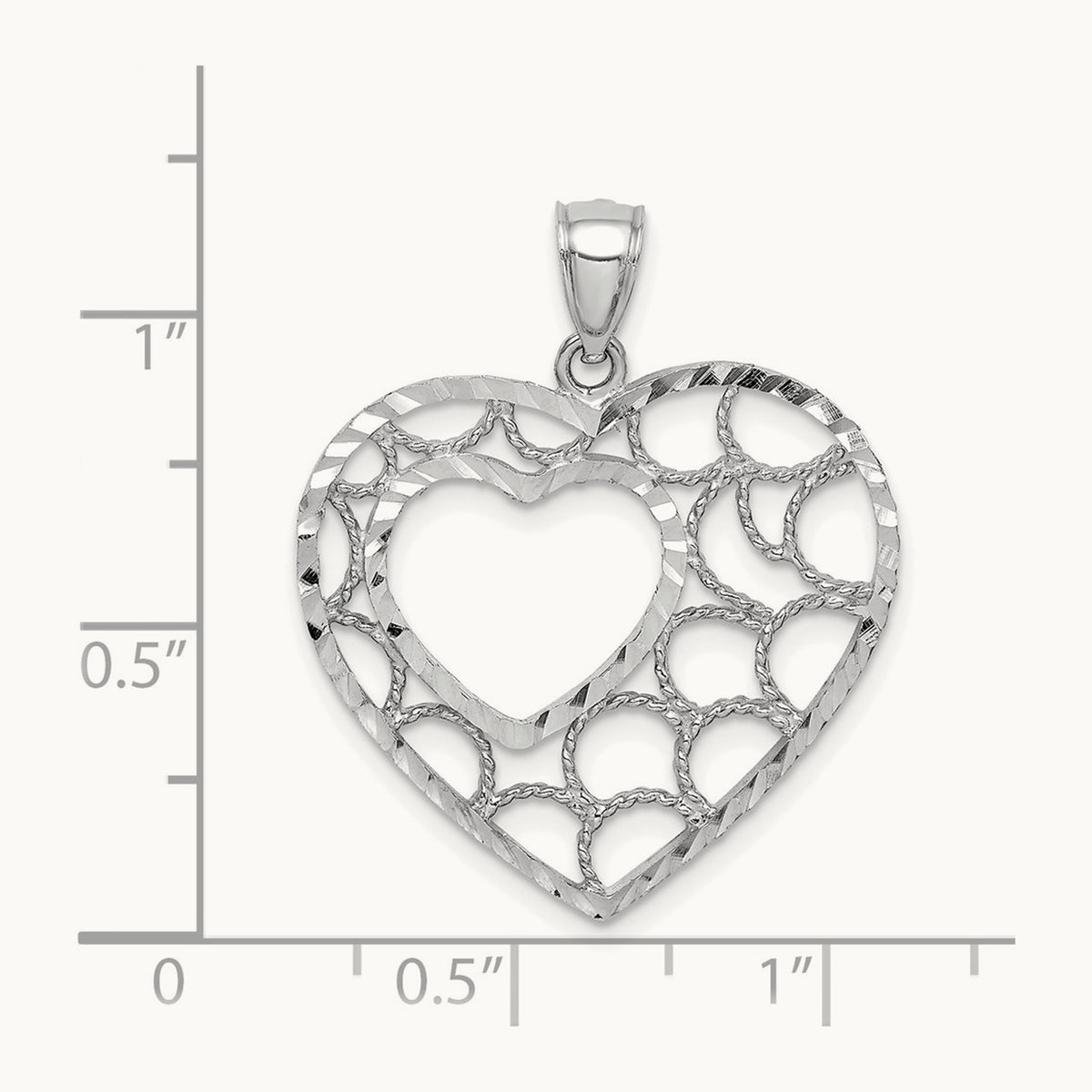 Diamond-cut Heart Pendant — 14K White Gold