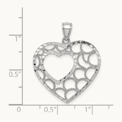 Diamond-cut Heart Pendant — 14K White Gold