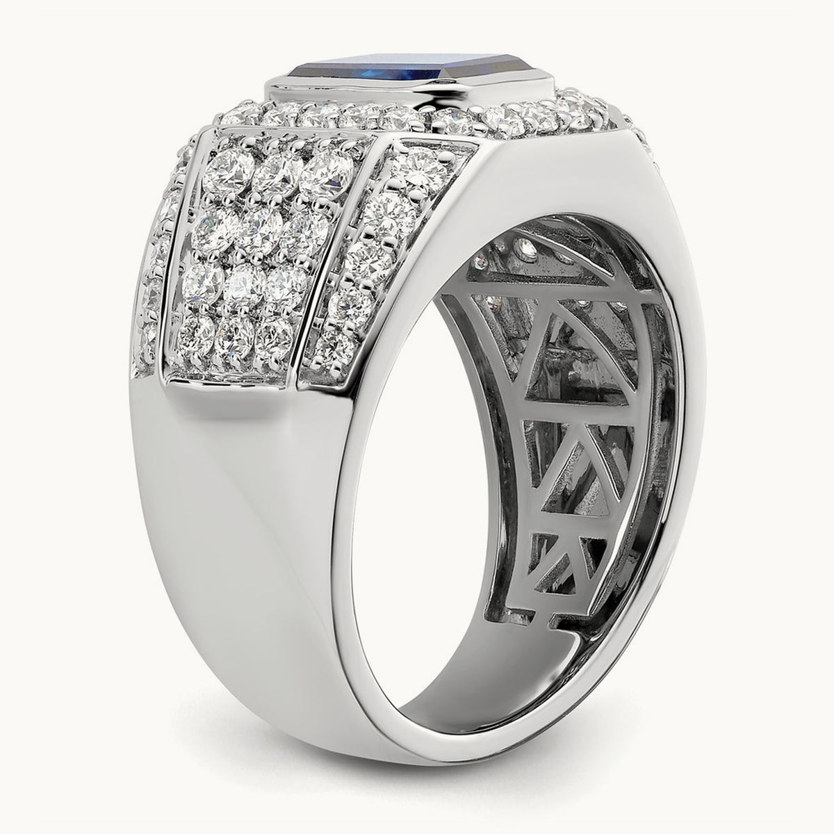 Created Sapphire Men's Ring, 2.00 ct tw Lab-Grown Diamond