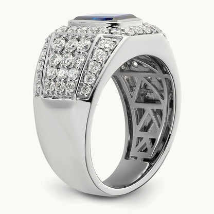 Created Sapphire Men's Ring, 2.00 ct tw Lab-Grown Diamond