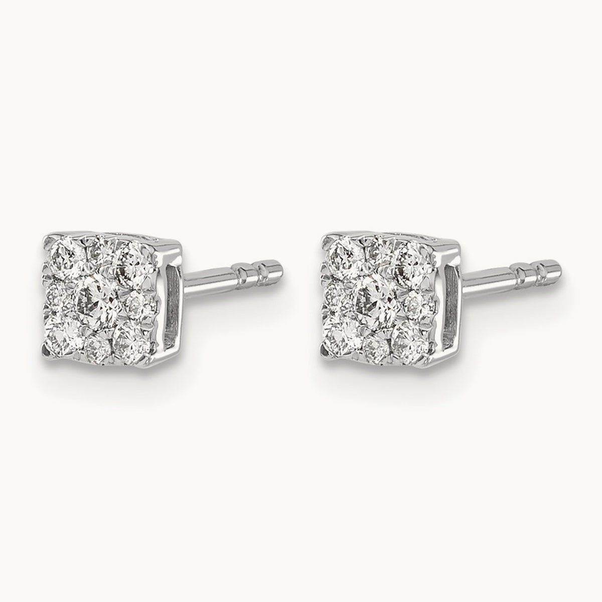 Diamond Cluster Post Earrings, 14K White Gold