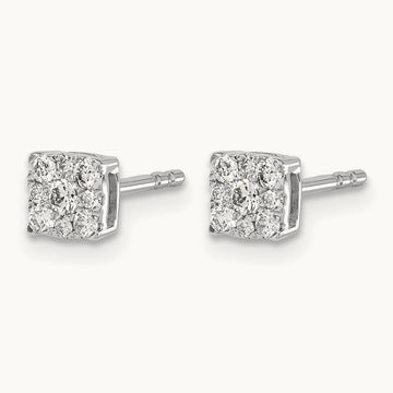 Diamond Cluster Post Earrings, 14K White Gold
