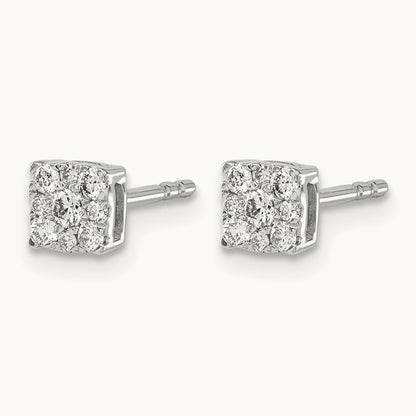 Diamond Cluster Post Earrings, 14K White Gold