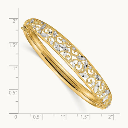 w/White Rhodium Diamond-cut Graduated Hinged Bangle Bracelet, 14K