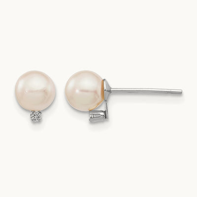 5- Round White Saltwater Akoya .02ct. Diamond Earrings, 6mm, 14K White Gold