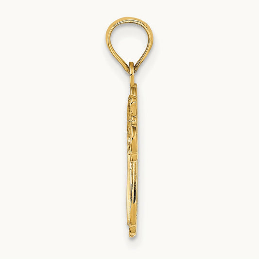 Cut-Out Polished and Textured Cross Charm — 14K Yellow Gold