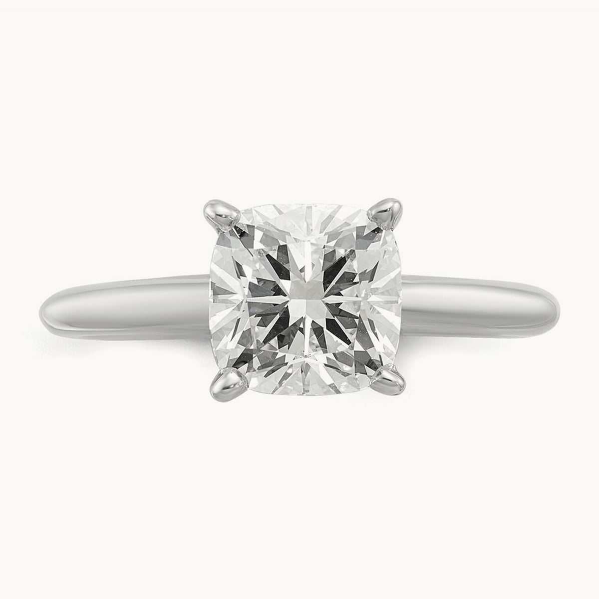 2 1/2ct Cert Lab Grown Diamond VS+ F+ Cushion Comp Solitaire Eng Ring, 14K White Gold