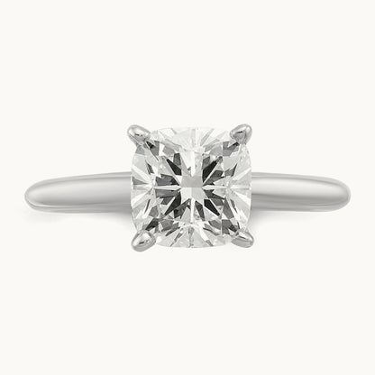 2 1/2ct Cert Lab Grown Diamond VS+ F+ Cushion Comp Solitaire Eng Ring, 14K White Gold