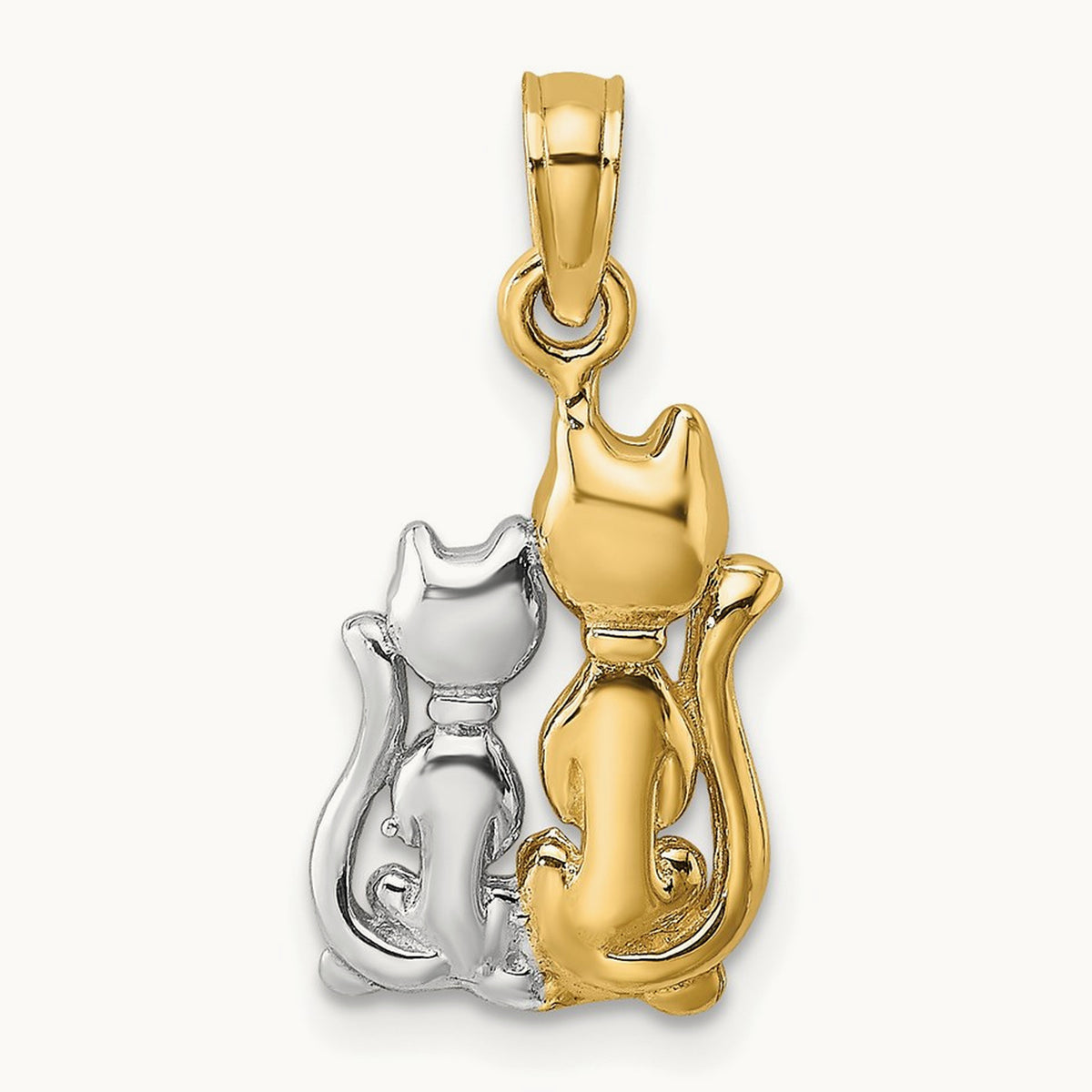 w/ Rhodium Polished Cat and Kitten Charm, 14K