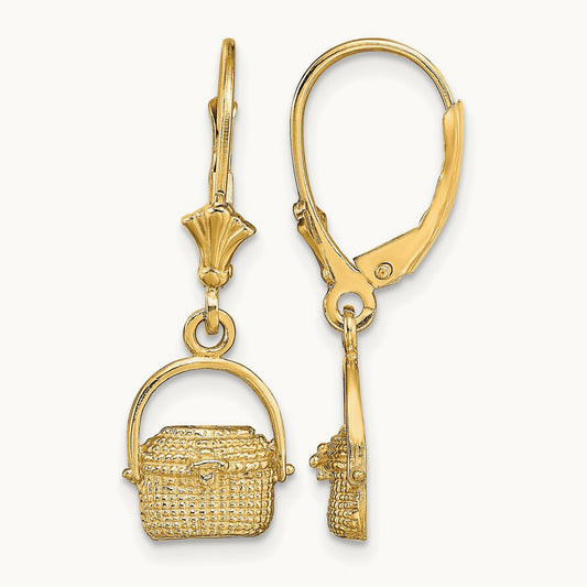 Nantucket Basket Leverback Earrings, 14K