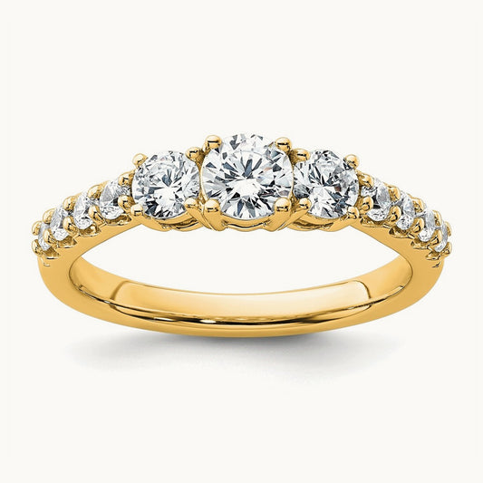 Round 3 Stone Engagement Ring, 1.00-5.00 ct tw Lab-Grown Diamond — 1 ct, 14K Yellow Gold