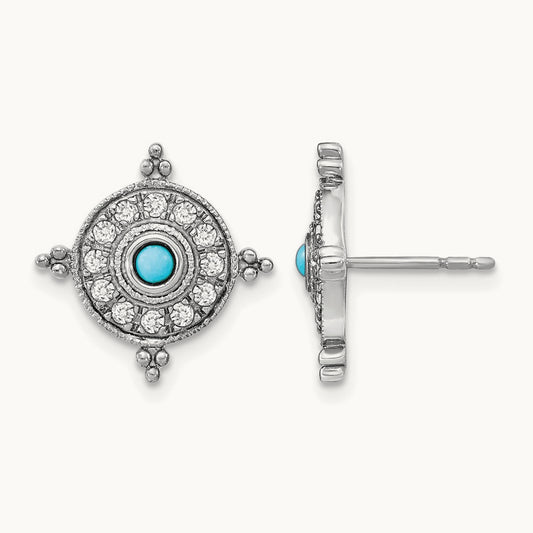 Turquoise and Topaz Earrings — 14K White Gold