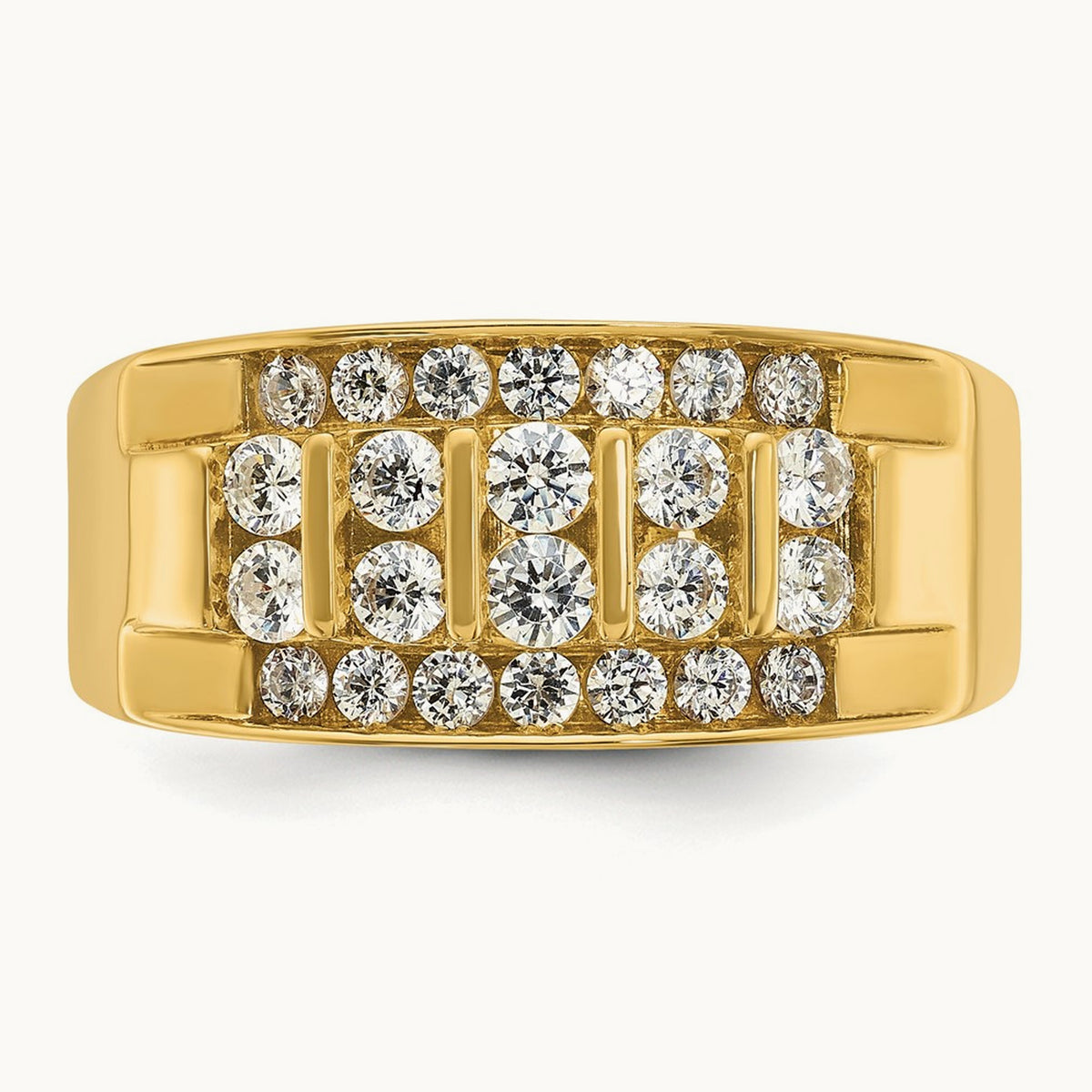 IBGoodman Men's Polished 4-Row 1 Carat Diamond Ring, 14K