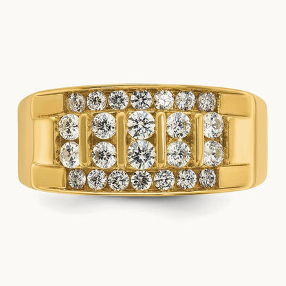 IBGoodman Men's Polished 4-Row 1 Carat Diamond Ring, 14K