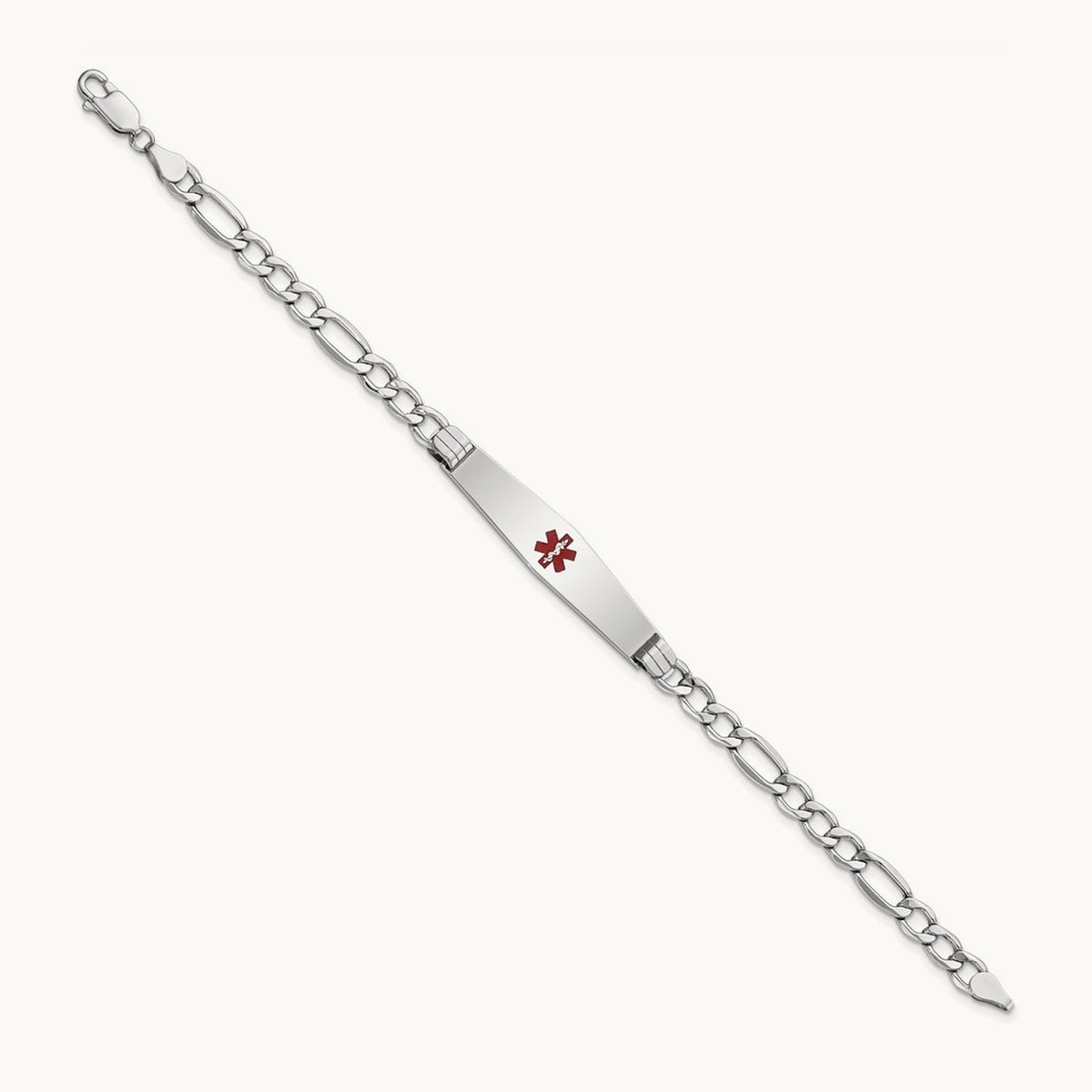 WG Semi-Solid Medical Soft Diamond Shape Red Enamel Figaro ID Bracelet, 14K