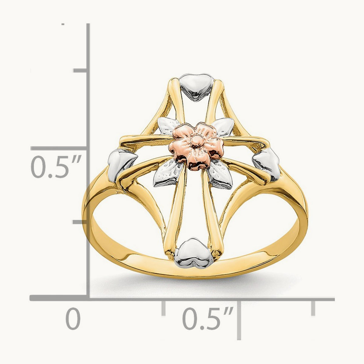 W/White Rhodium Polished Cross w/Flower Ring, 14K Two-tone