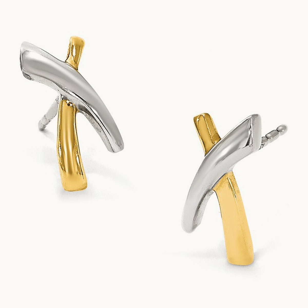 w/Rhodium X Post Earrings, 14K — Leslie's