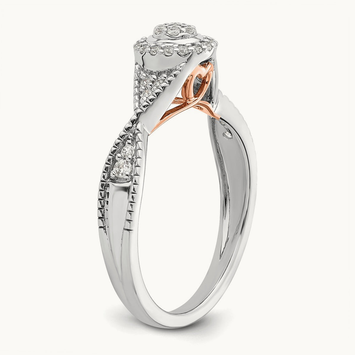 And Rose Halo Cluster Engagement Ring, 0.20 ct tw