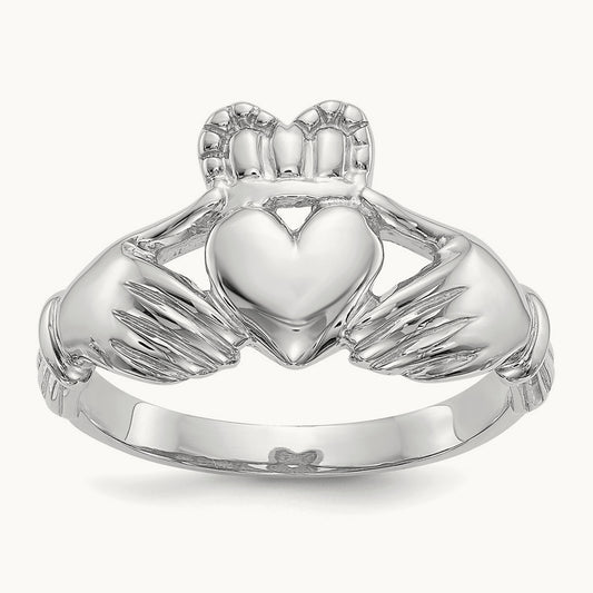 Men's Claddagh Ring, 14K White Gold